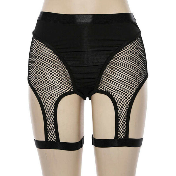 Women's Elastic High Waist Shorts Fish Net Slim Beach Casual Mesh See Through Shorts