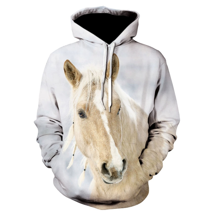 Unisex Hoodies 3D Printed Brown Horse Animal Pattern Pullover Fashion Casual Hoodie