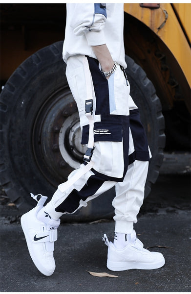 Men's Cargo Pants Hip-Hop Loose Stitching Male Streetwear Trousers Harajuku Multi-pocket Contrast Joggers Full Length Pants