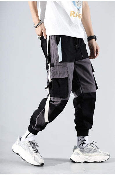 Men's Cargo Pants Hip-Hop Loose Stitching Male Streetwear Trousers Harajuku Multi-pocket Contrast Joggers Full Length Pants