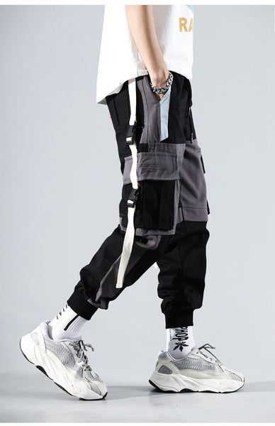 Men's Cargo Pants Hip-Hop Loose Stitching Male Streetwear Trousers Harajuku Multi-pocket Contrast Joggers Full Length Pants