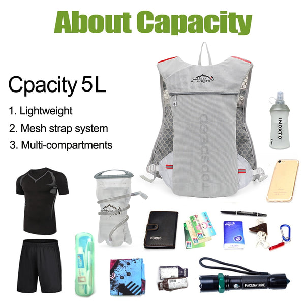 Trail running-ultra-light 5L backpack, running hydration vest, marathon,  2L Water Bag