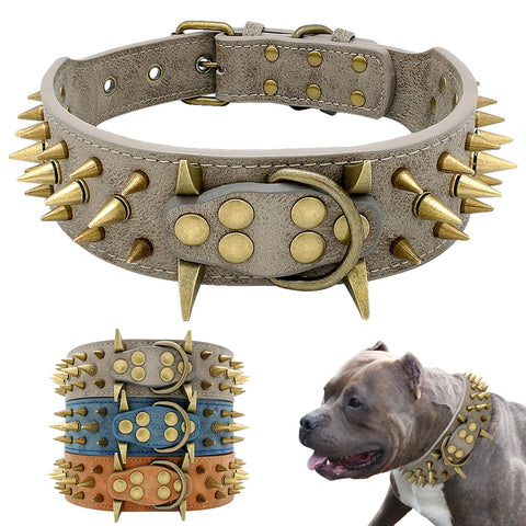 Spiked Collar for Large Dogs Leather Pet Collar