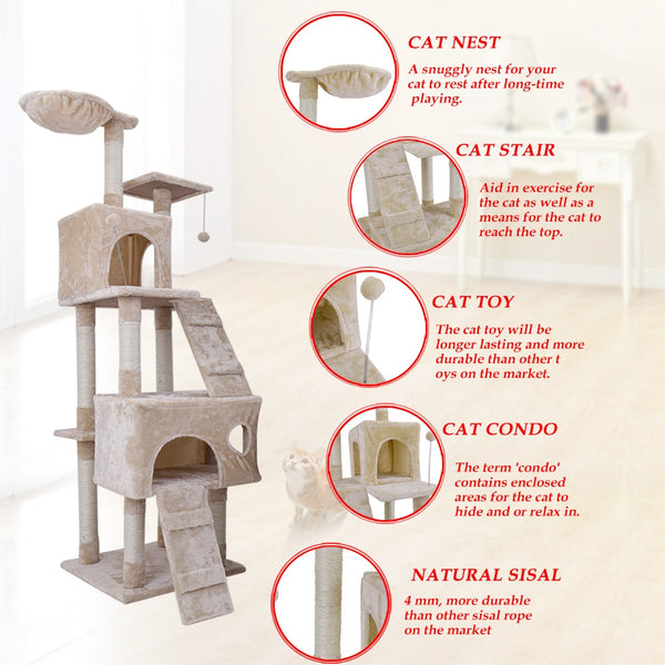 Pet Multifunctional Chair Creative Cube House with Scratching Removable Pad Cushions Pet Activity Cat Tree with Ball