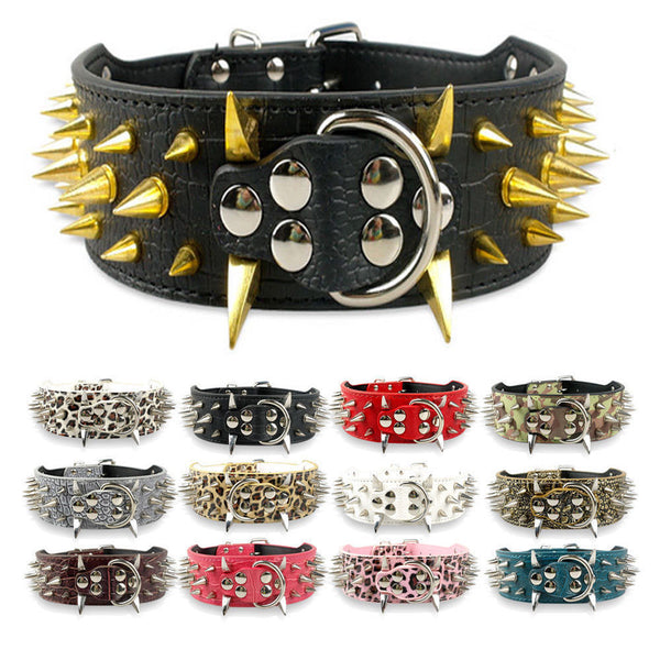 Spiked Collar for Large Dogs Leather Pet Collar