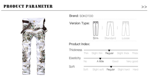 White Flower Colored 3D Printed Jeans Skinny Stretchy Denim Pants