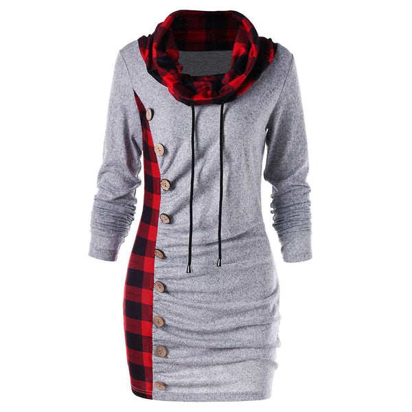 Women's Long Sleeve Turtle Neck Jumper Sweatshirt Dress Casual