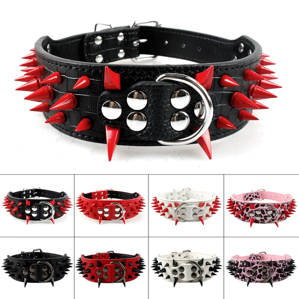 Spiked Collar for Large Dogs Leather Pet Collar