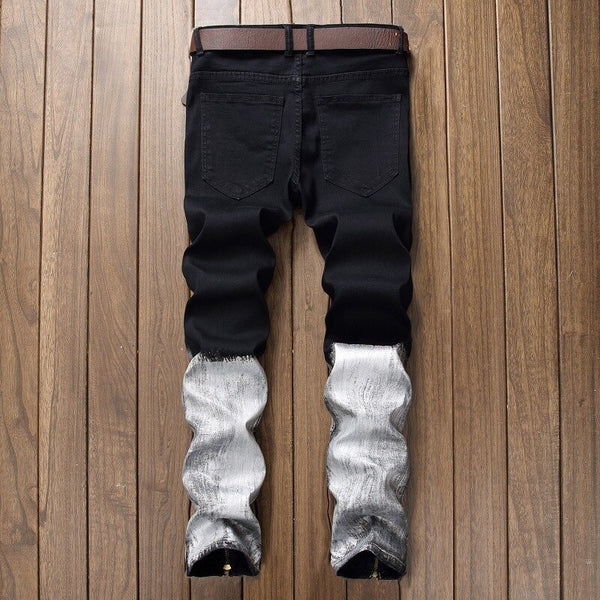 Skinny Jeans Patchwork Black And White Ripped Jeans Casual Denim Pants