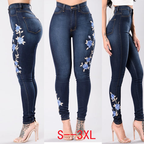 Embroidered High Waist Jeans women's trousers Pencil Pants models feet pants women's jeans