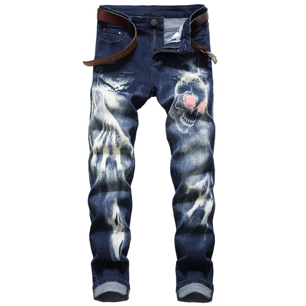 Fashion Skull Wolf 3D Printed Men's Denim Jeans Pants Long Classic Slim Fit Denim Trousers Mens Streetwear Male Stretch Jeans