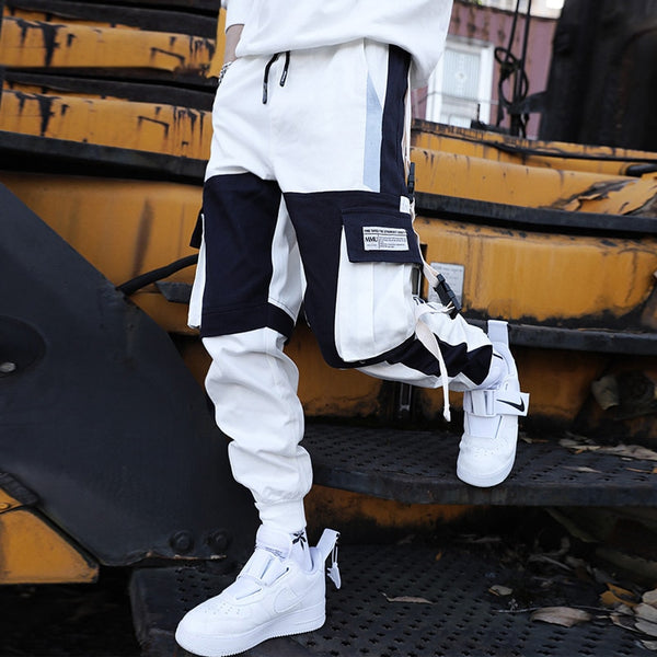 Men's Cargo Pants Hip-Hop Loose Stitching Male Streetwear Trousers Harajuku Multi-pocket Contrast Joggers Full Length Pants