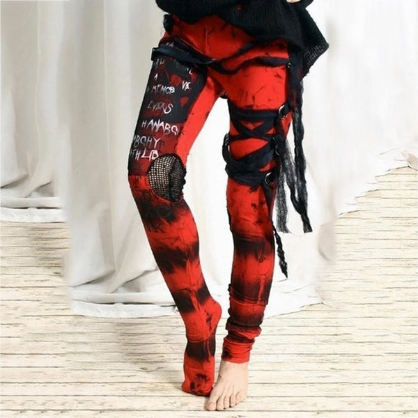 Streetwear Vintage Gothic Pants For Women High Waist Tie dye Rocker Distressed Pants