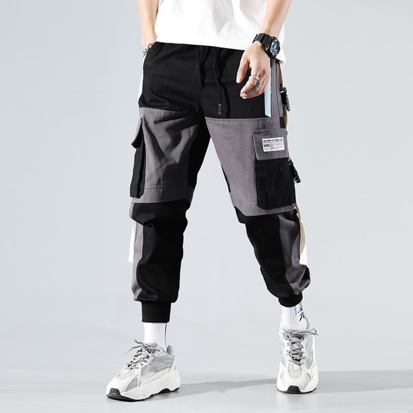 Men's Cargo Pants Hip-Hop Loose Stitching Male Streetwear Trousers Harajuku Multi-pocket Contrast Joggers Full Length Pants