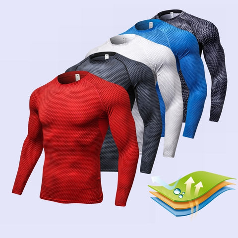 Men's Long Sleeve Running Sports T Shirt Clothing Mens Thermal Muscle Bodybuilding Gym Compression Quick dry Tights Shirt