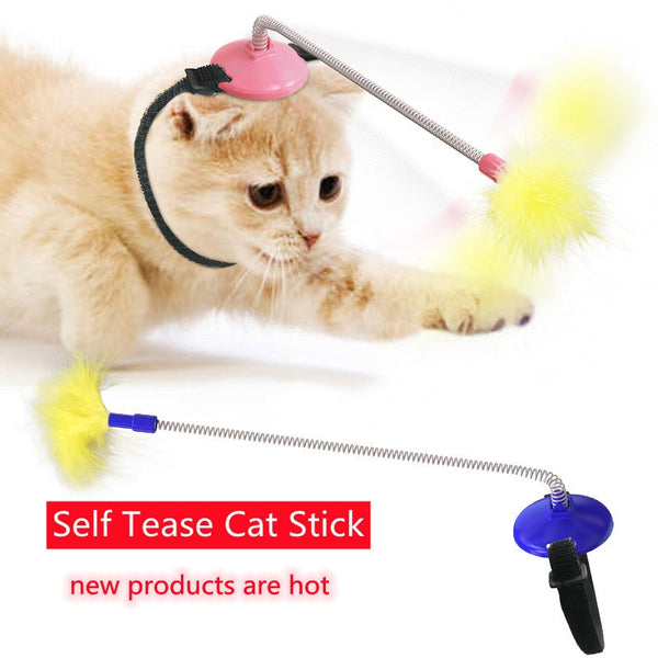 Cat Self-excited Collar Neck Toy Spring Feet With Tap Tease Cat Stick Metal Spring Material Non-toxic Pet Supplies Throwing Toys