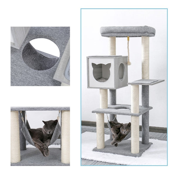 Pet Multifunctional Chair Creative Cube House with Scratching Removable Pad Cushions Pet Activity Cat Tree with Ball