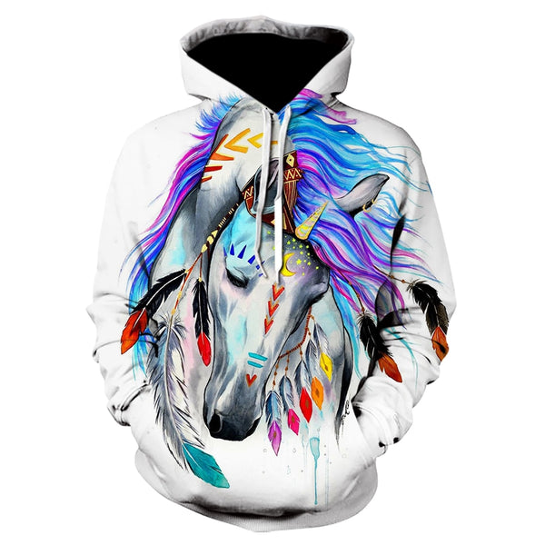 Unisex Hoodies 3D Printed Brown Horse Animal Pattern Pullover Fashion Casual Hoodie