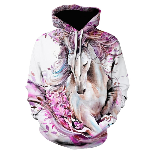 Unisex Hoodies 3D Printed Brown Horse Animal Pattern Pullover Fashion Casual Hoodie