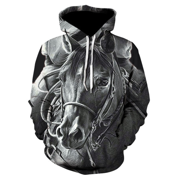 Unisex Hoodies 3D Printed Brown Horse Animal Pattern Pullover Fashion Casual Hoodie