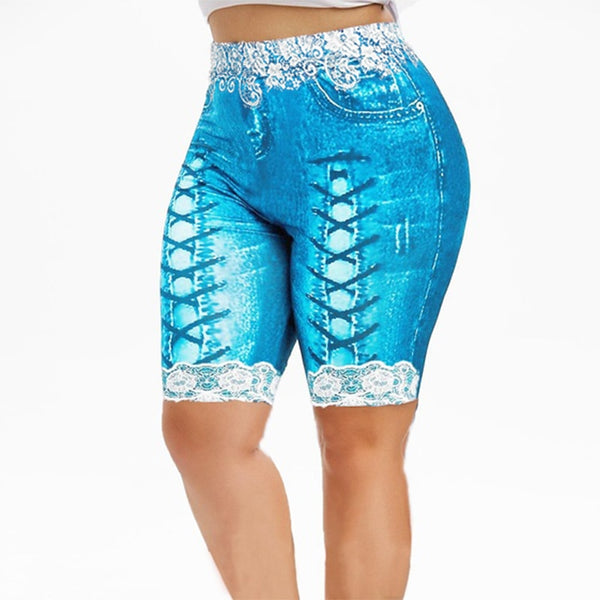 3D Lace Patchwork Bandage Print Bermuda shorts for Women  Plus Size Shorts