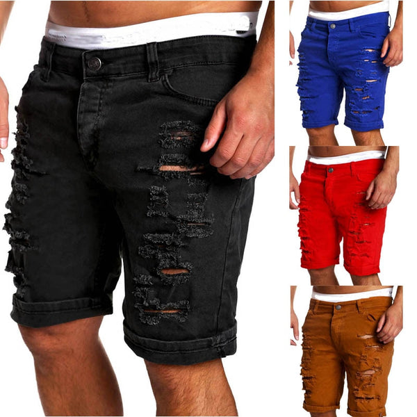 Men's Denim Chino Fashion Shorts Washed Denim Skinny Ripped Jeans