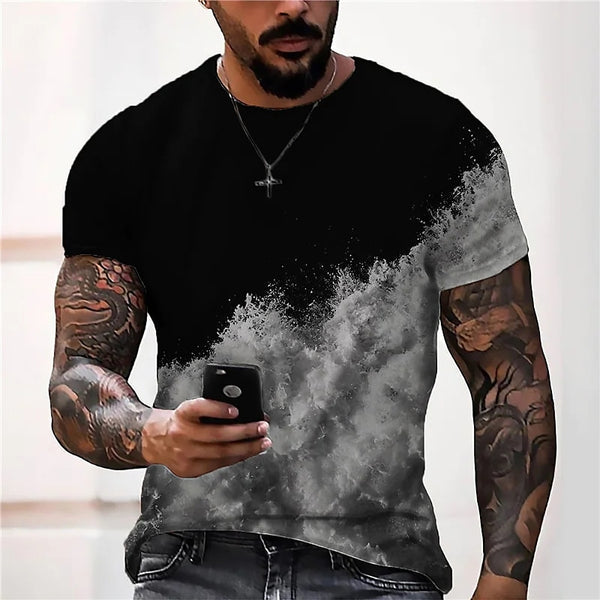 Short Sleeve T-Shirt 3D Graphic O Neck Black White Casual Streetwear