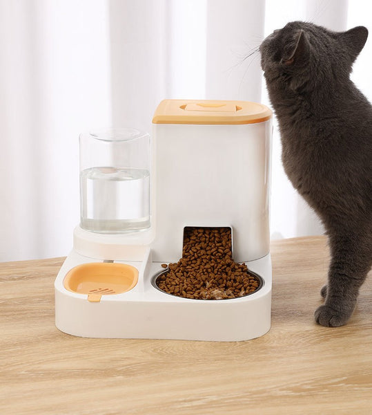 Automatic Cat Feeder & Water Dispenser Large Capacity Food Container Stainless Steel Drinking Water Bowl