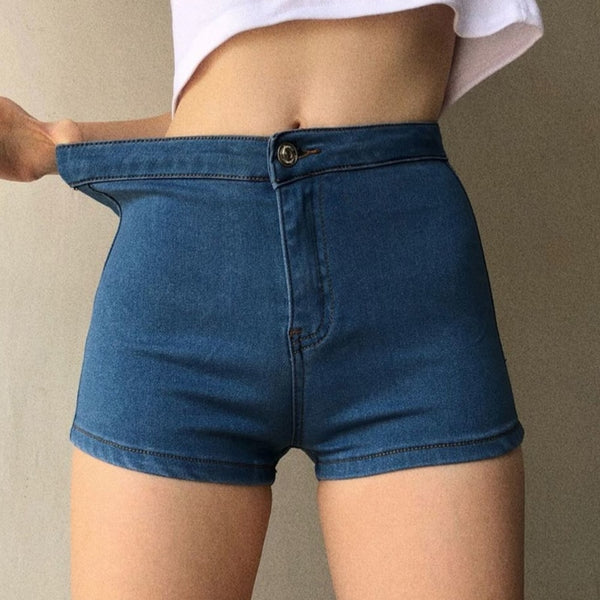 Denim Shorts Push Up Elastic Waist Cotton Straight Short Jeans