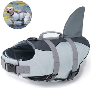 Dog Safety Life Jacket Swimsuit Shark Vests With Rescue Handle For Swimming Pool Or Beach