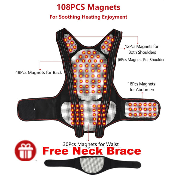 68 piece Magnet Tourmaline Self-heating Therapy Waist Back Shoulder Posture Corrector Spine Back Support Belt free Neck Brace