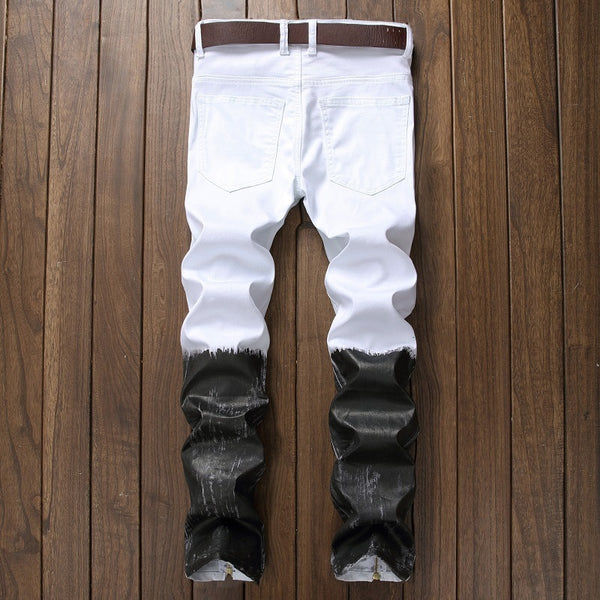 Skinny Jeans Patchwork Black And White Ripped Jeans Casual Denim Pants