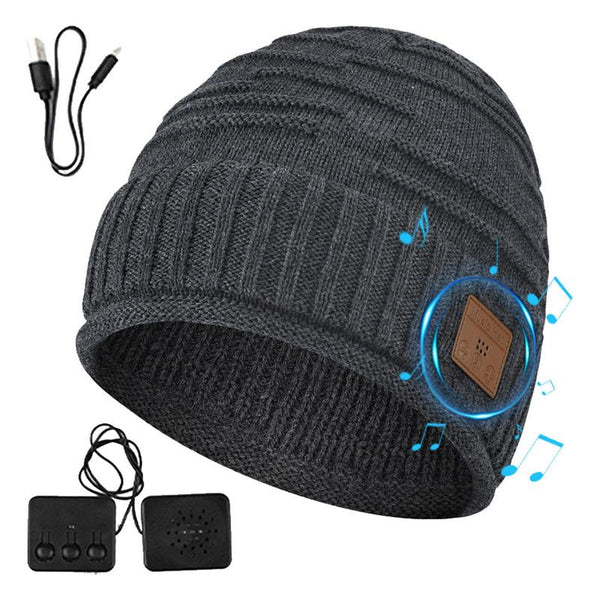 Bluetooth-Compatible Earphone USB Rechargeable Music Headset Warm Knitting Beanie Hat Cap Wireless Sport Headphone