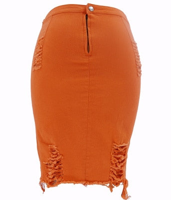 Women's Ripped Distressed Denim Stonewashed Mini Short Skirt Stretch High Waist Knee Length Denim Pencil Skirt Jean Skirt