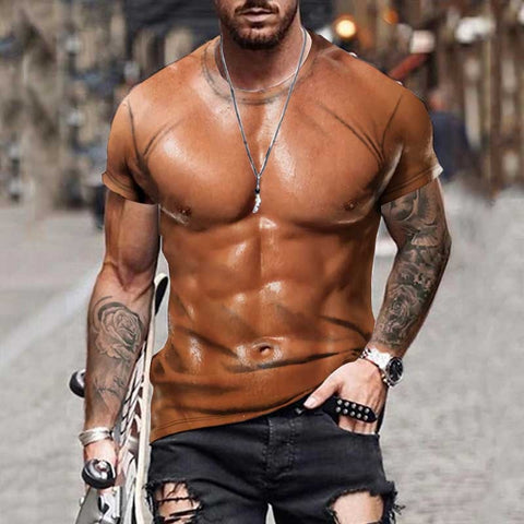 Muscle T-Shirts for Men Fashion Cool 3d Art Printed T-shirt Casual Funny Ripped Six Pack Abs Muscles Man's Printing Tops