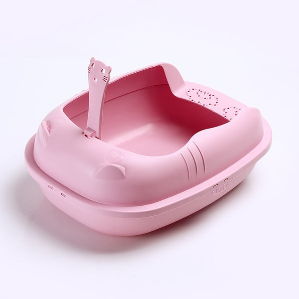 Cat Litter Box Semi-Closed Sandbox Anti Splash Plastic Cat Litter Box includes pan with Spoon