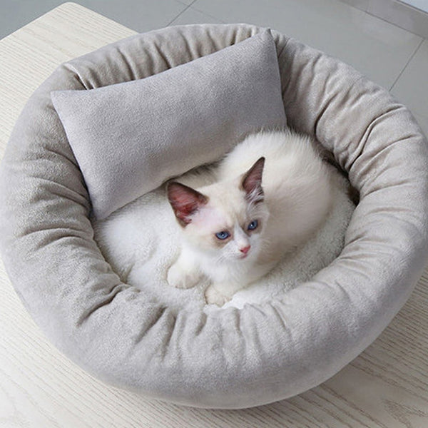 Round Cat Bed Warm pillowed Pet Nest