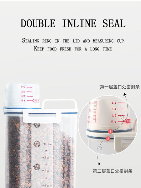 Dog Or Cat Plastic Food Pail Storage Tank with Measuring Cup Moisture-proof Sealed Container