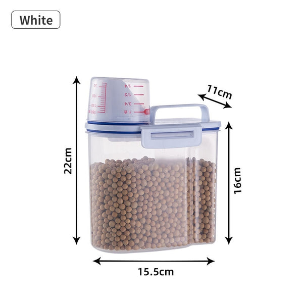 Dog Or Cat Plastic Food Pail Storage Tank with Measuring Cup Moisture-proof Sealed Container