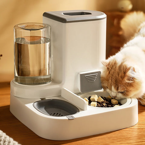 Automatic Cat Feeder & Water Dispenser Large Capacity Food Container Stainless Steel Drinking Water Bowl