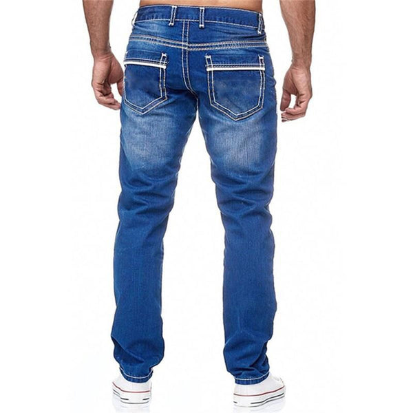 Men Jeans Solid Pockets Stretch Denim Straight Pants Spring Summer Business Casual Trousers Daily Streetwear