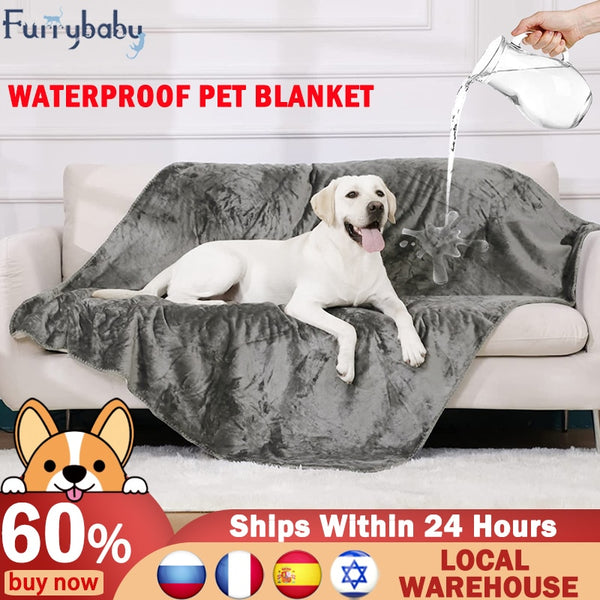 Waterproof Dog or Cat Bed Pet Blanket Reversible Sherpa Fleece Warm Liquid Pee Blanket for Couch or bed