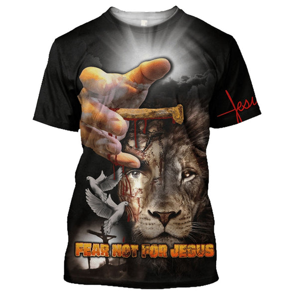 Christ Jesus And Lion 3D Print Men's T-shirts 0-Neck Short Sleeve Streetwear