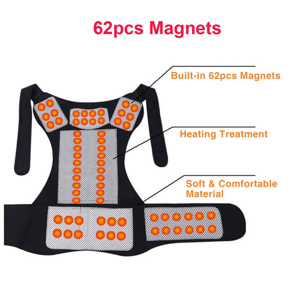 68 piece Magnet Tourmaline Self-heating Therapy Waist Back Shoulder Posture Corrector Spine Back Support Belt free Neck Brace