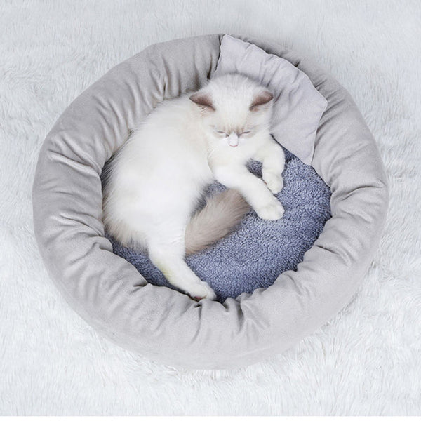 Round Cat Bed Warm pillowed Pet Nest