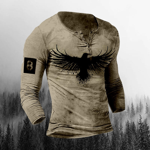 Men's T-Shirts 3D Horror Tops Vintage Cotton Button Long Sleeve Streetwear