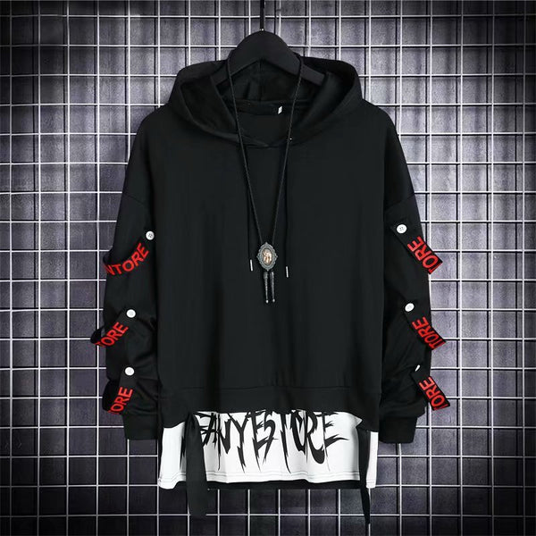 Autumn Men's Hoodie Sweatshirt Casual Black Hoodies Tops Techwear Hip Hop Harajuku Patchwork Streetwear