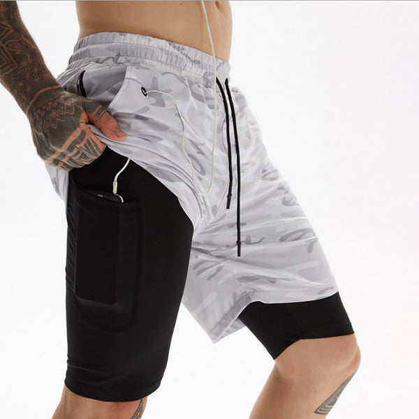 Men's Camo Running Shorts 2 In 1 Double-deck Quick Dry GYM shorts