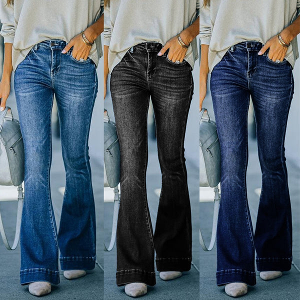 Women's High Waist Denim Jeans Water Wash Versatile Women's Bell Bottom Jeans