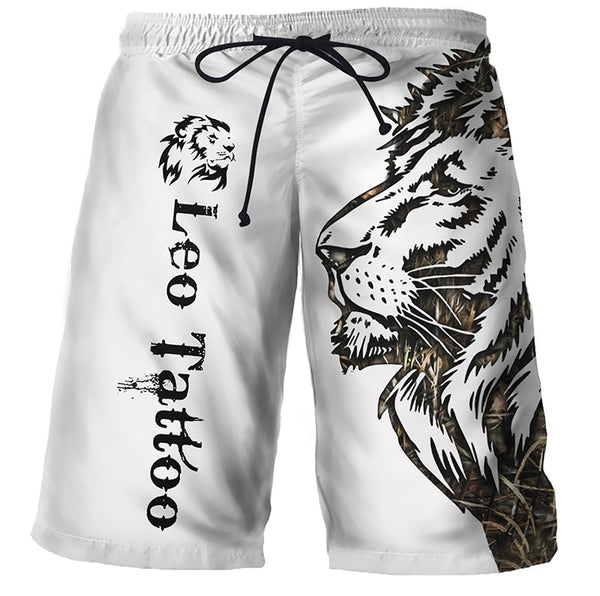 3D Printed Tiger Men's T-shirt Sets Short-Sleeve Lion O-Neck Beach Suit